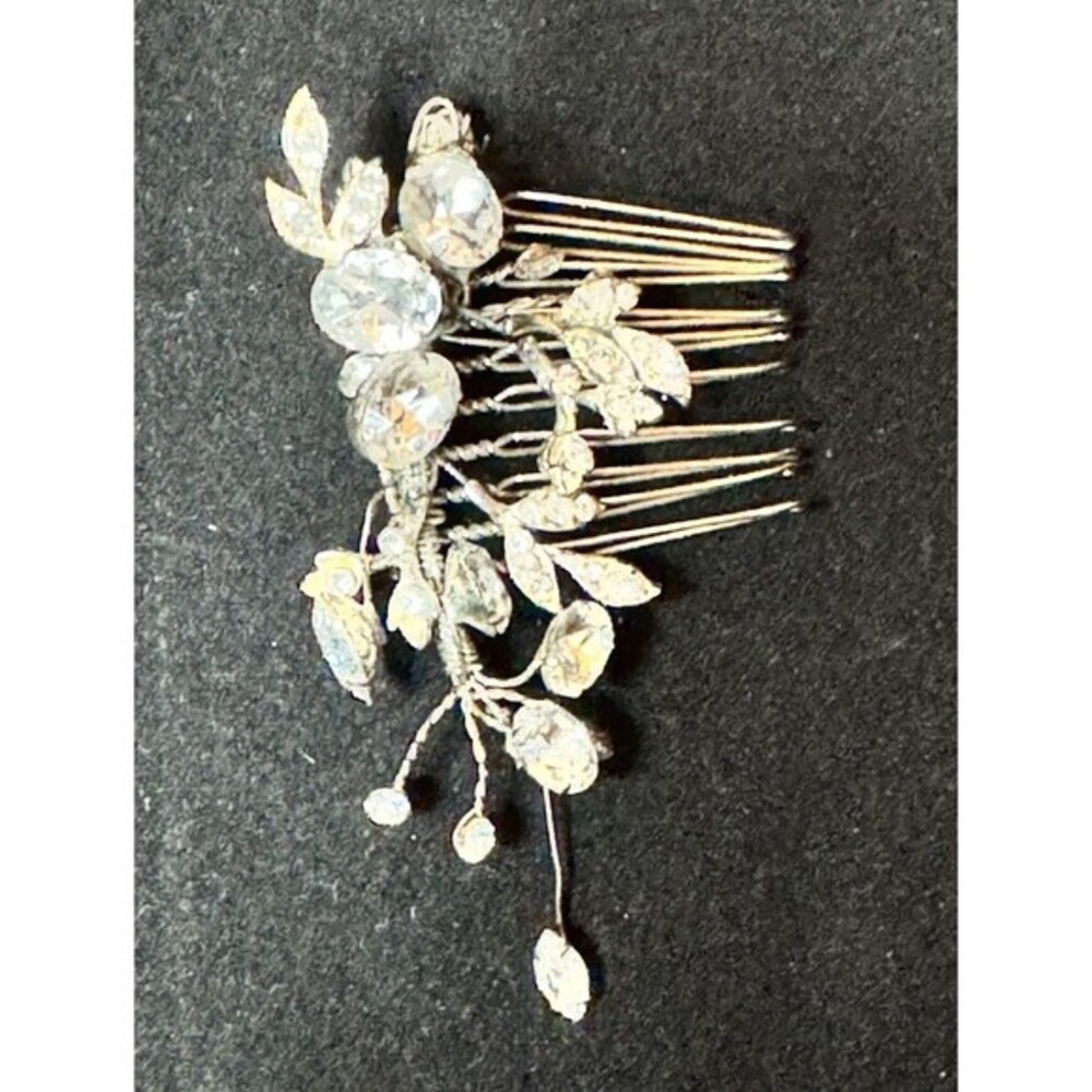 Rhinestone Floral Hair Comb – Silver, Wedding Prom Formal Accessory